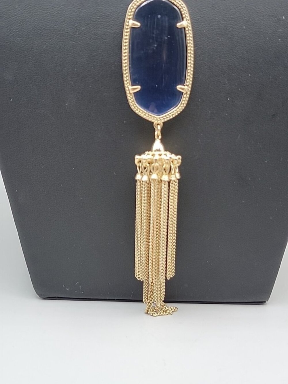 Kendra Scott Rayne Necklace 14kgp Navy Blue Faux Cats Eye Tassel Pendant 30" - Picture 5 of 14